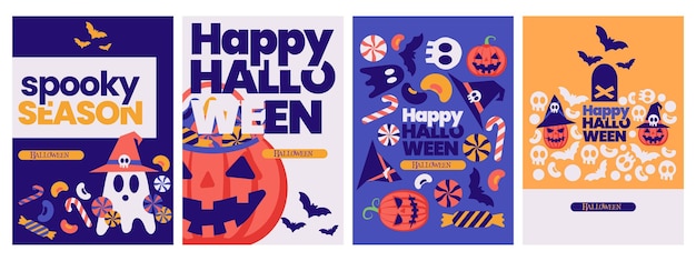 Simple geometric happy Halloween set collection for invitation card