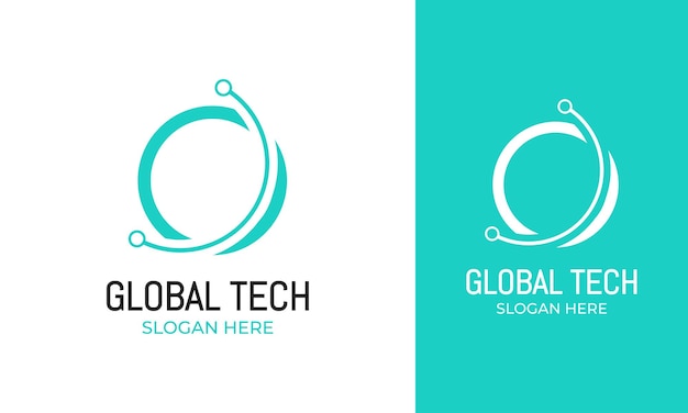 Simple global tech logo design with digital cable icon for technology network