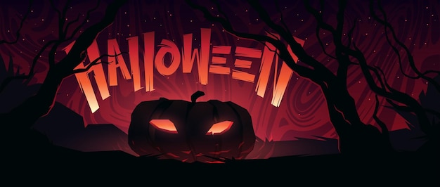 Simple Halloween illustration with pumpkin and trees