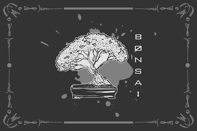 Simple hand drawn bonsai black and white delicate shadow style