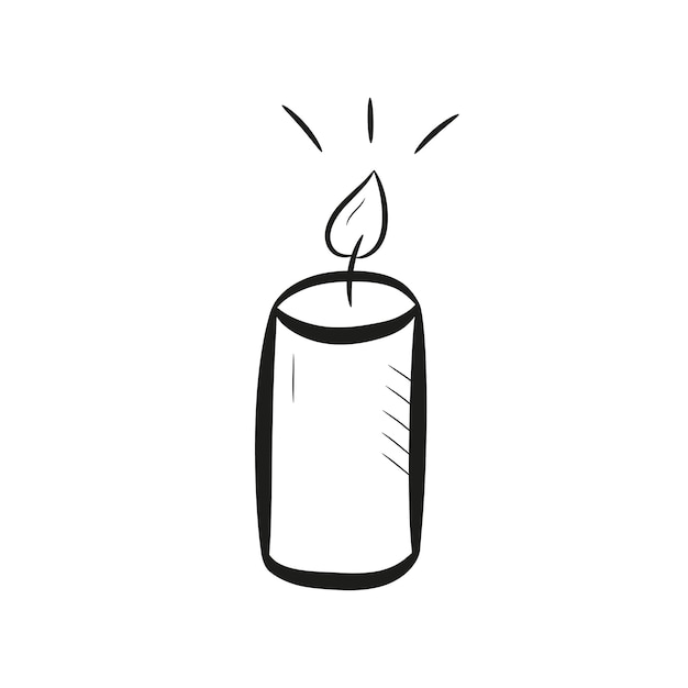 Simple hand drawn burning candle isolated on white background