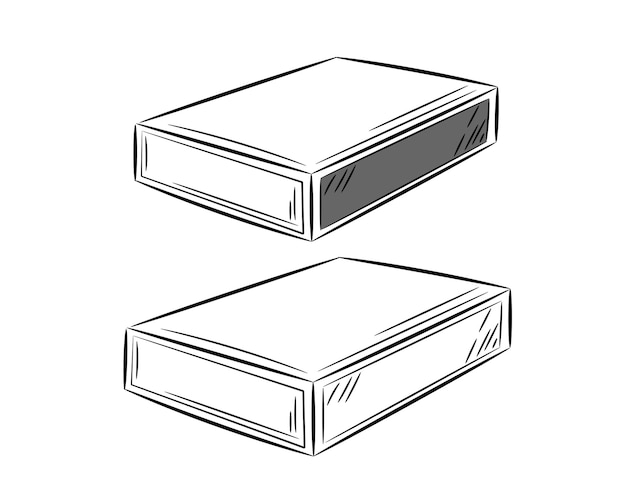 A simple hand drawn image of a box. Line art set of matchboxes. Isolated vector illustration.