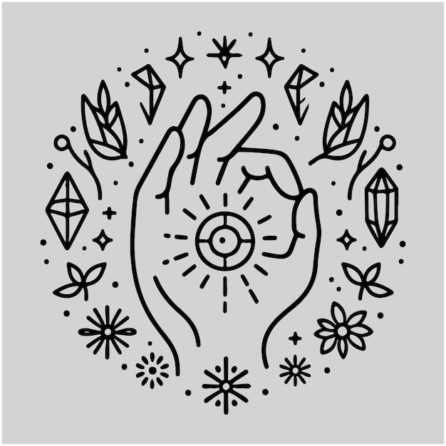 Simple hand logo boho emblems esoteric logotype design Magic feminine touch delicate crystals