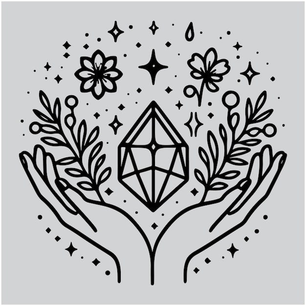 Simple hand logo boho emblems esoteric logotype design Magic feminine touch delicate crystals