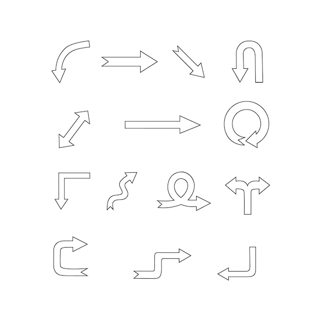 Simple handdrawn black outline arrows in various directions Flat vector cursor elements