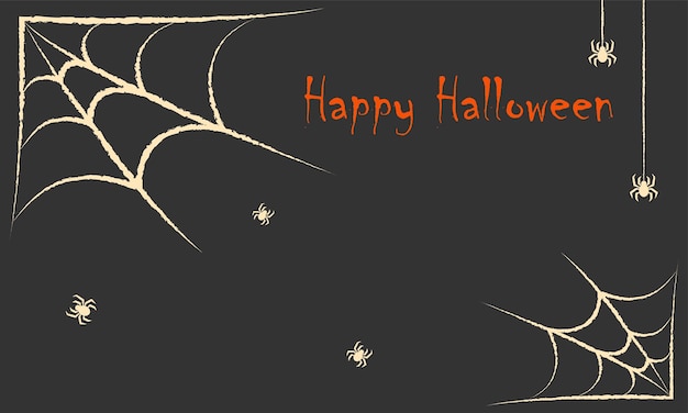 Simple Happy Halloween banner with spider webs and spiders