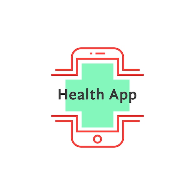 Simple health app logo like red thin line phone