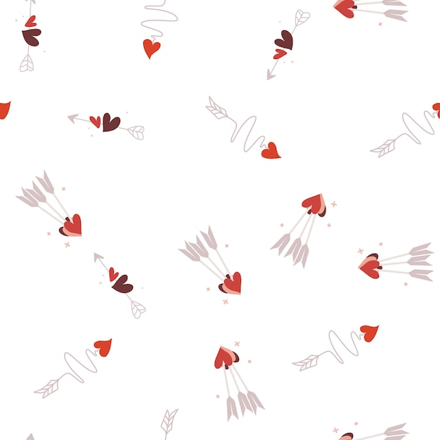 Simple hearts seamless vector pattern. Valentines day background. Flat design endless chaotic texture made of tiny heart silhouettes. Shades of red.