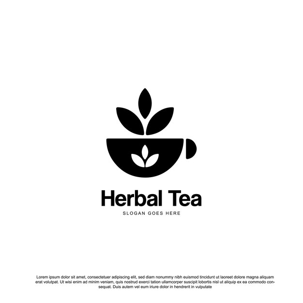 Simple herbal tea logo design Mug and leaves vector