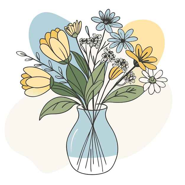 Vector a simple illustration of a colorful flower bouquet in a vase