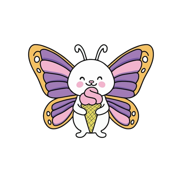 Simple illustration of cute butterfly holding an ice cream