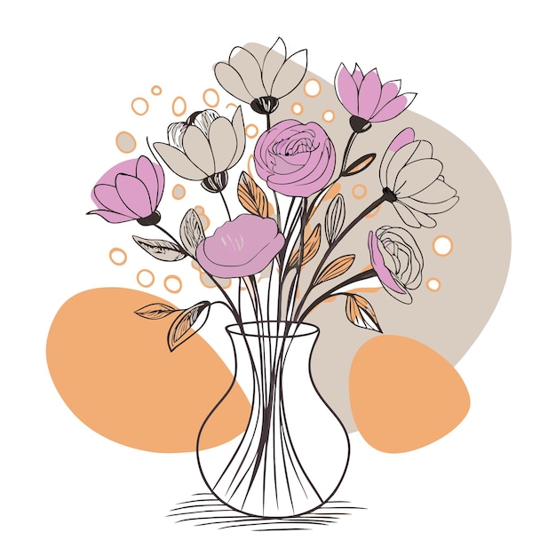 A simple illustration of flowers in a vase with soft colors