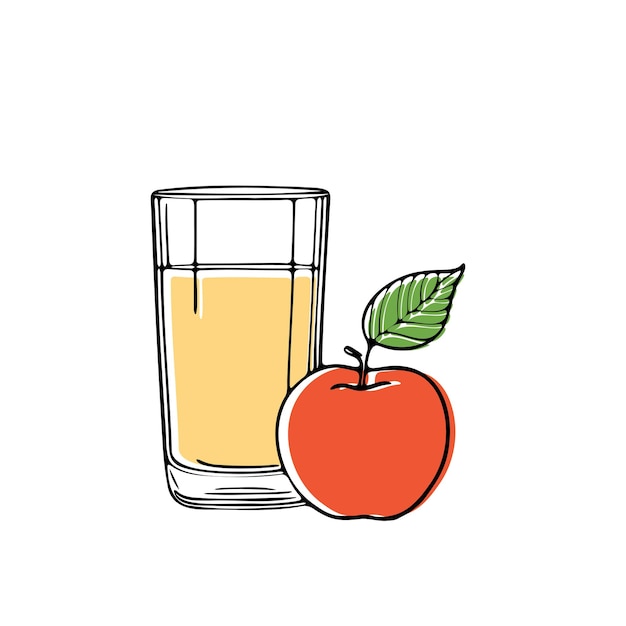 Vector simple illustration a glass apple juice with an apple in front it