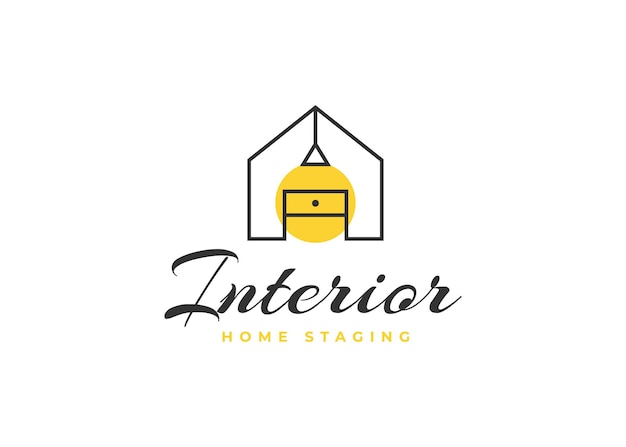 Simple illustration of lamp and table house interior, for home Staging logo design.