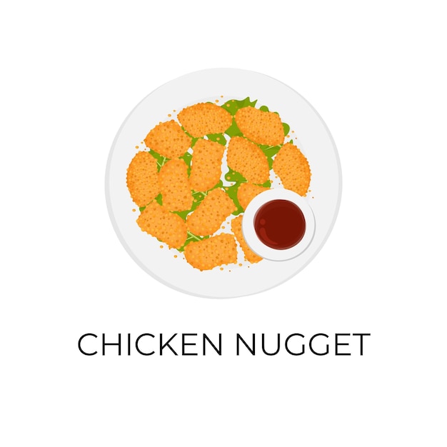 Simple Illustration Logo of Chicken Nuggets On A Plate With Sauce