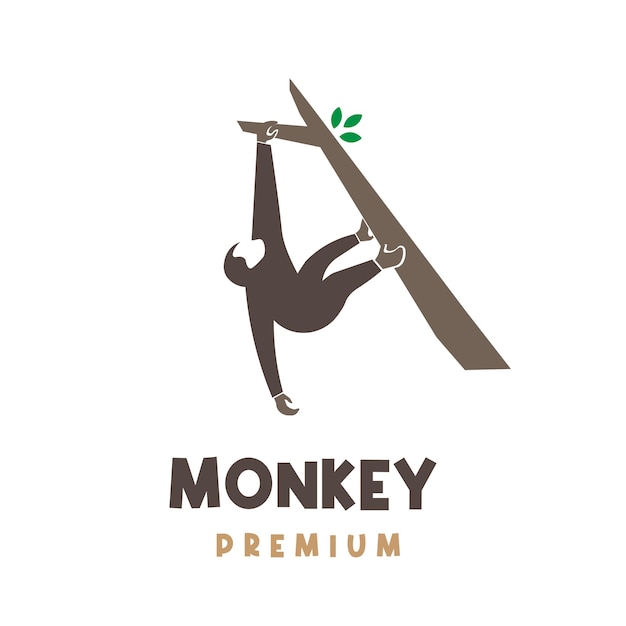 Simple Illustration Logo Monkey Hanging on a Tree Trunk