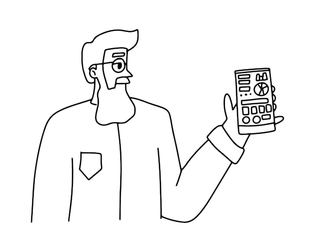 A simple illustration a man is watching analytics on his phone Marketer statistics