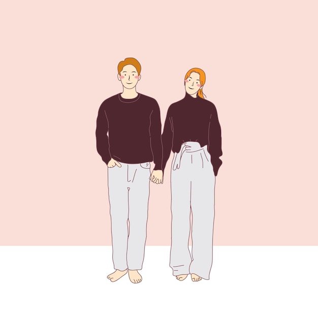 simple illustration of smiling asian couple