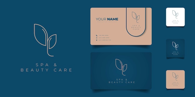 Vector simple leaf logo design in blue and brown business card template