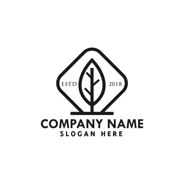 Simple leaf logo style line outline vector template black icon modern