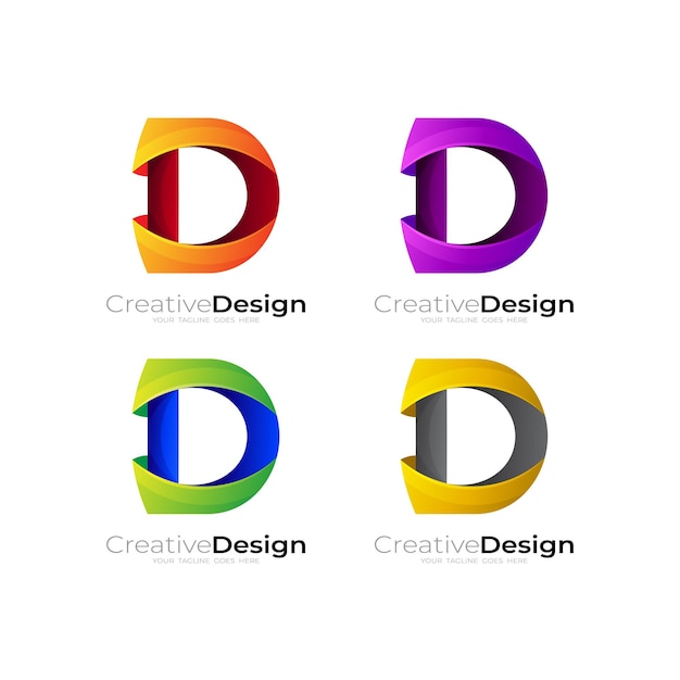 Simple letter D logo vector, 3d style icon