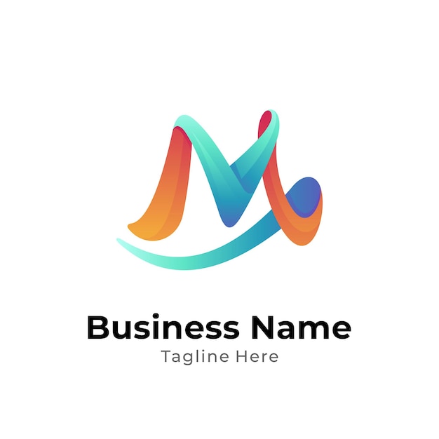 Simple letter M logo template with gradient colors