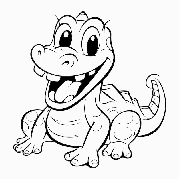 Simple line art a cute alligator in vector style