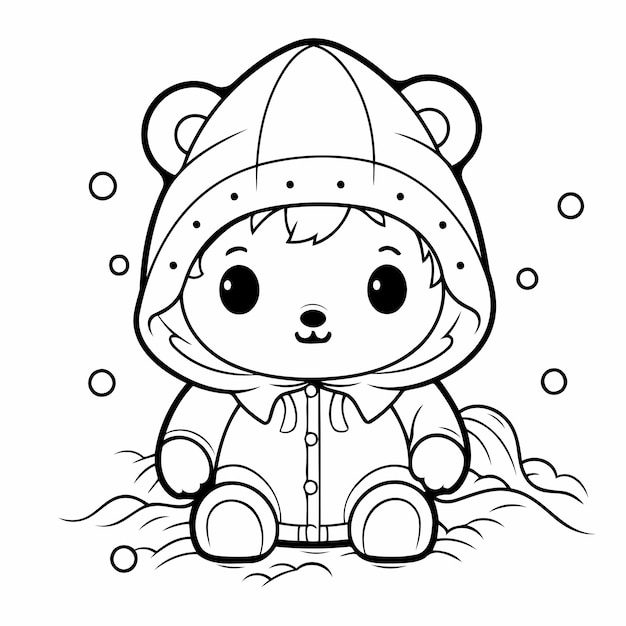 Simple line art a cute bear in vector style