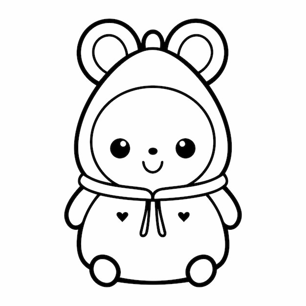 Simple line art a cute bear in vector style