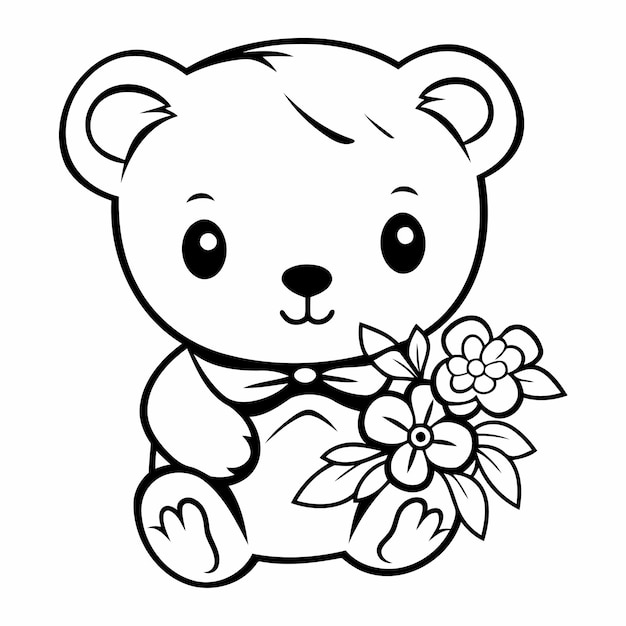 Simple line art a cute bear in vector style