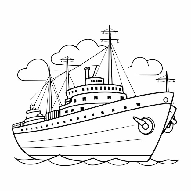 Simple line art a cute boat in vector style