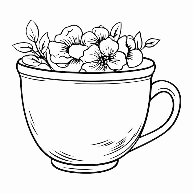 Simple line art a cute cup in vector style