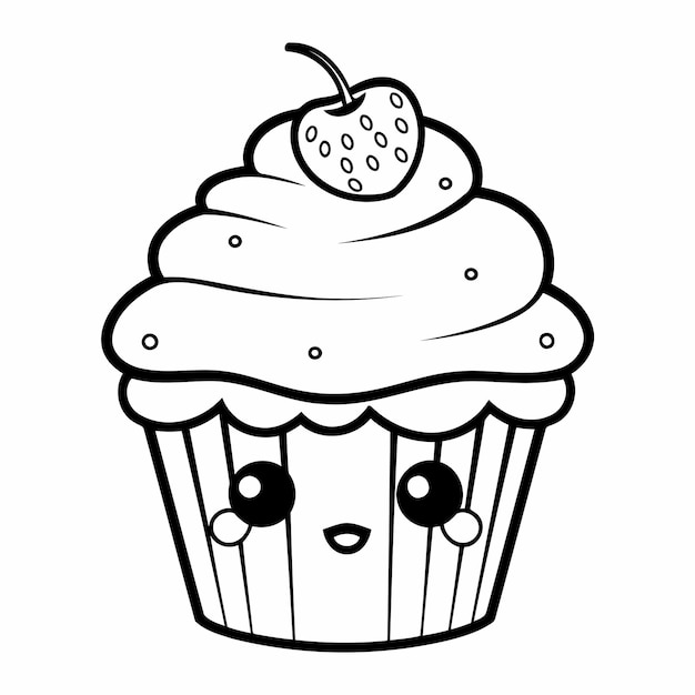 Simple line art a cute cupcake in vector style