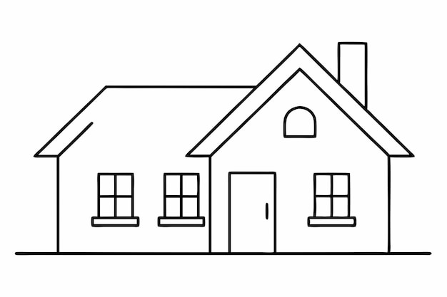 Simple Line Art of a House With Chimney