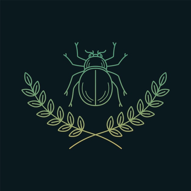 Simple line art logo of wreath leaves with bug