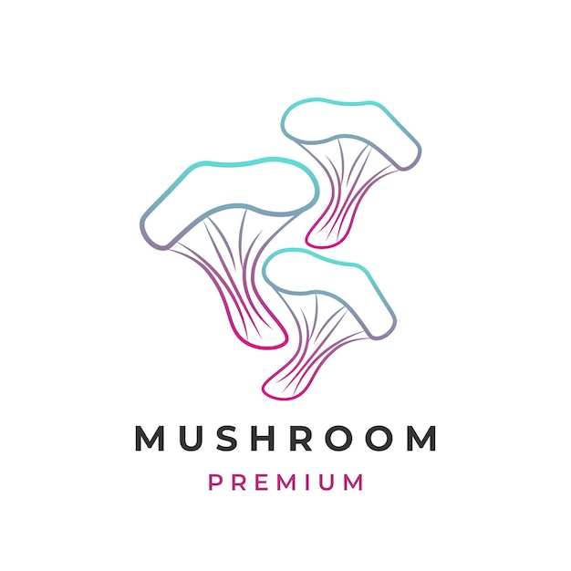 Simple Line Art Mushroom Vector Illustration Logo with Light Gradient Color