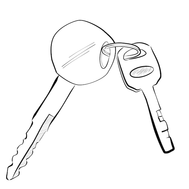 Simple line art sketch of motorcycle and pad lock key