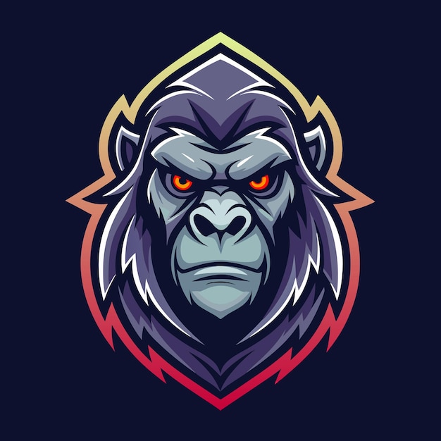 simple line Gorilla head gaming mascot logo on dark background