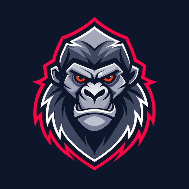 Vector simple line gorilla head gaming mascot logo on dark background