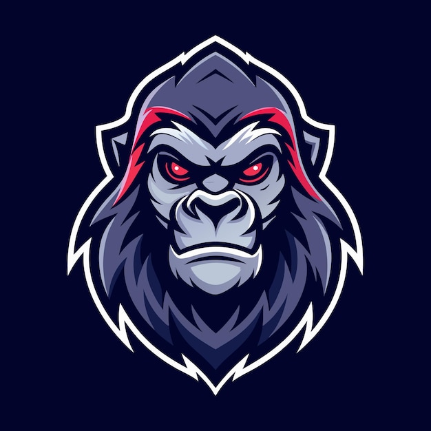 Vector simple line gorilla head gaming mascot logo on dark background