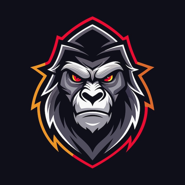 simple line Gorilla head gaming mascot logo on dark background