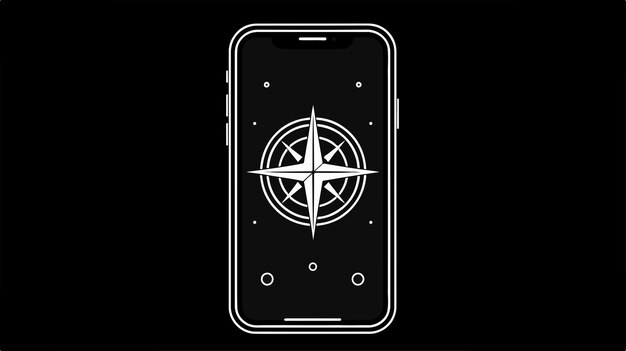 Vector simple line outline smartphone compass icon vector