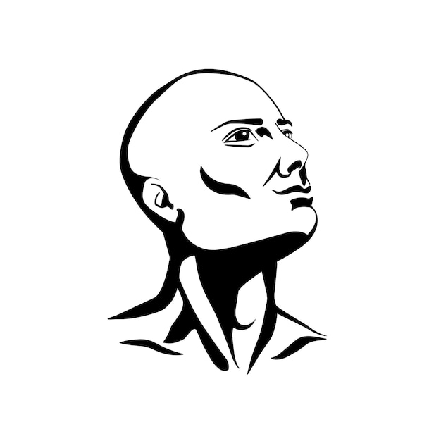 Simple linear icon bald man look up Male head handsome man For hair growth or shop