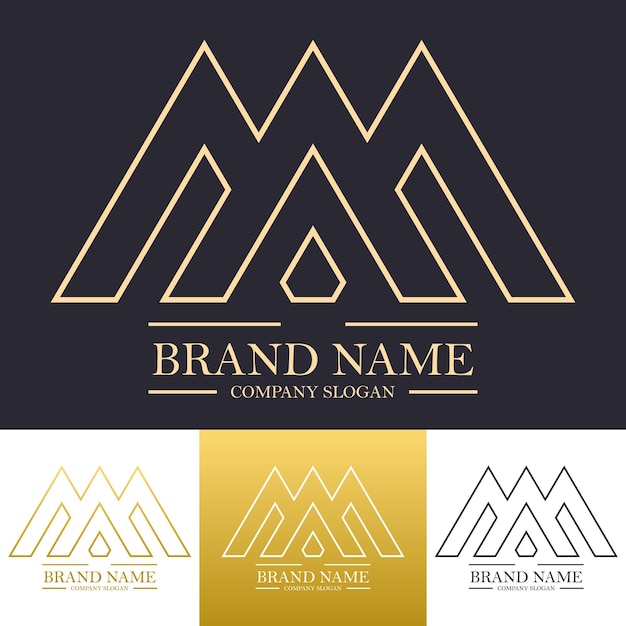 Simple lineart golden letter AAA logo design with mountain concept