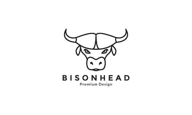 Simple lines bison head logo design vector icon symbol illustration