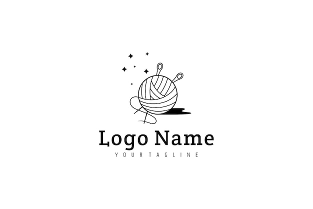 Simple logo design of a wool ball with knitting needles