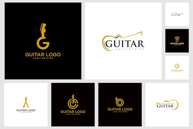 Simple logo guitar instrument collection design inspiration