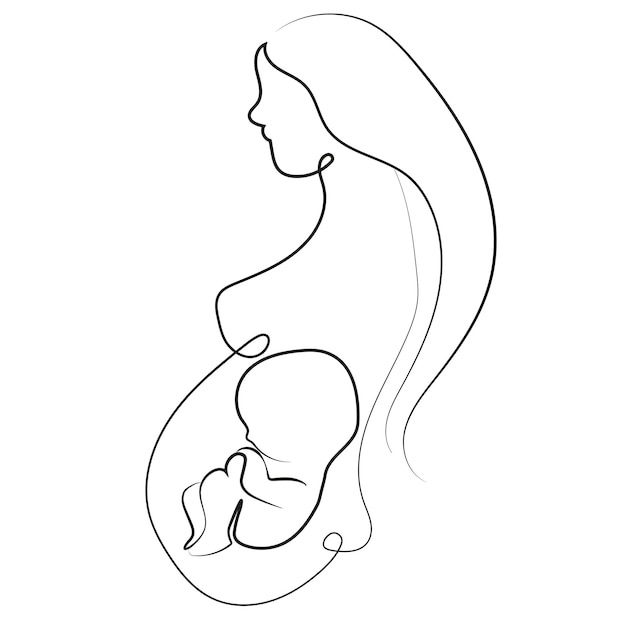 simple logo of a pregnant woman with short hair with a fetus inside her belly without an article