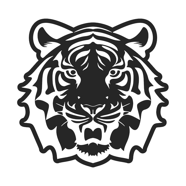 A simple logo of a tiger that is black and white and has a minimal design Vector Illustration