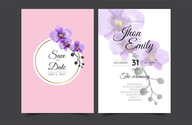 Simple luxury wedding invitations with orchid watercolour motifs